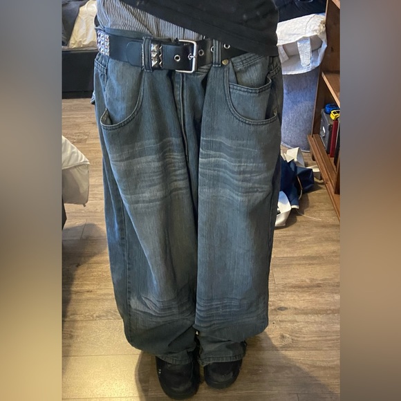 baggy wide leg jeans, grey-ish blue color with very nice fade, - Picture 2 of 5